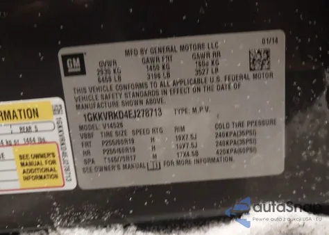 2014 GMC Acadia Slt-1 z USA, uszkodzony, nr VIN 1GKKVRKD4EJ278713